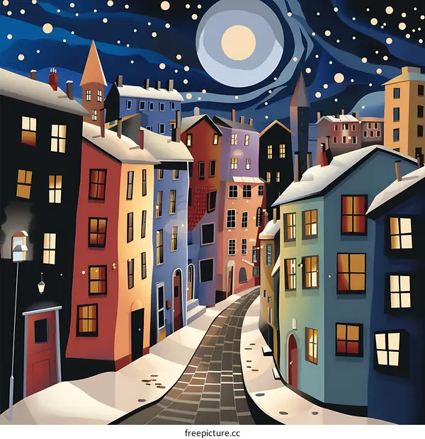 Snowy Night in a Cozy Town