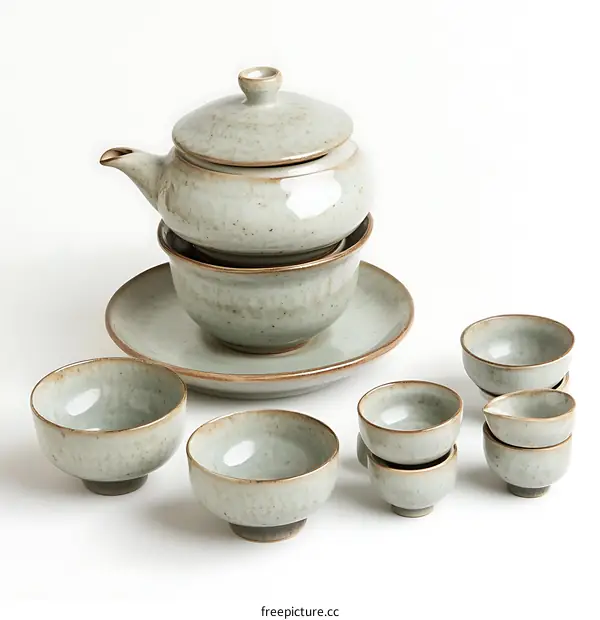 Grey Tea Set with Teapot and Cups