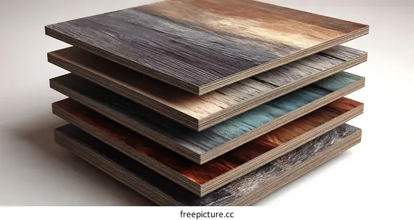 Stacked Wood Veneer Panels Displaying Color Variations