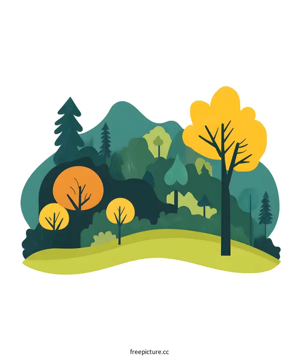 Abstract Illustration of Green Forest with Trees