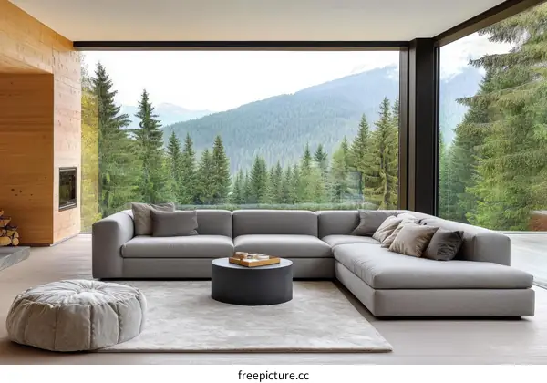 Modern Living Room with Panoramic Mountain View