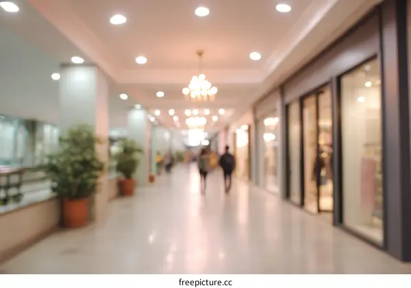 Blurred View of a Shopping Mall Interior with People