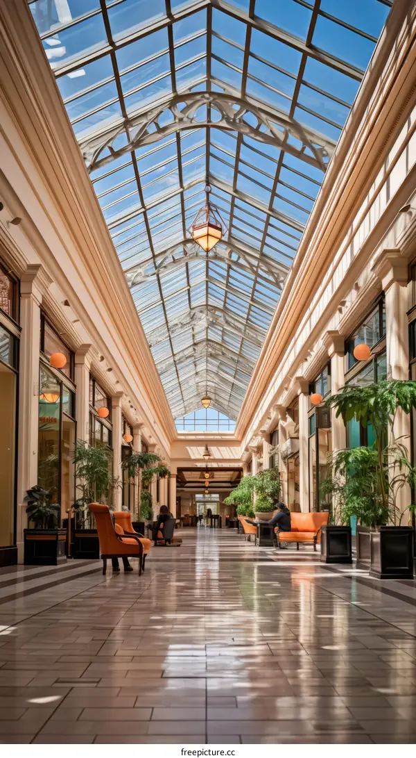 Elegant indoor walkway with glass roof
