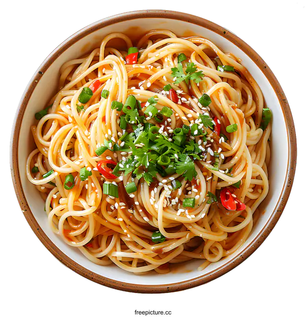 [Transparent Background PNG]noodles with chili peppers and scallions