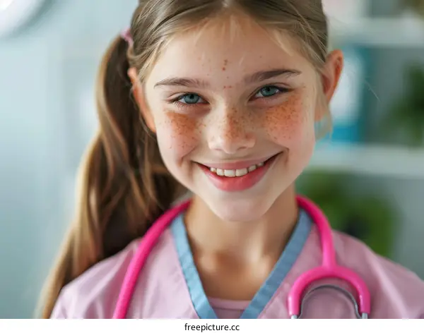 Little Girl Wearing Scrubs and Stethoscope