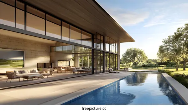 Modern House With Swimming Pool And Patio