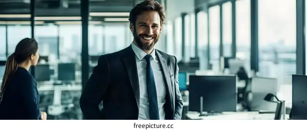 Smiling Businessman in Modern Office Setting