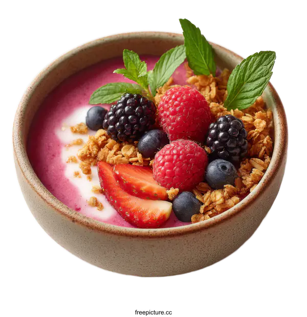 [Transparent Background PNG]Delicious Berry and Granola Parfait Bowl