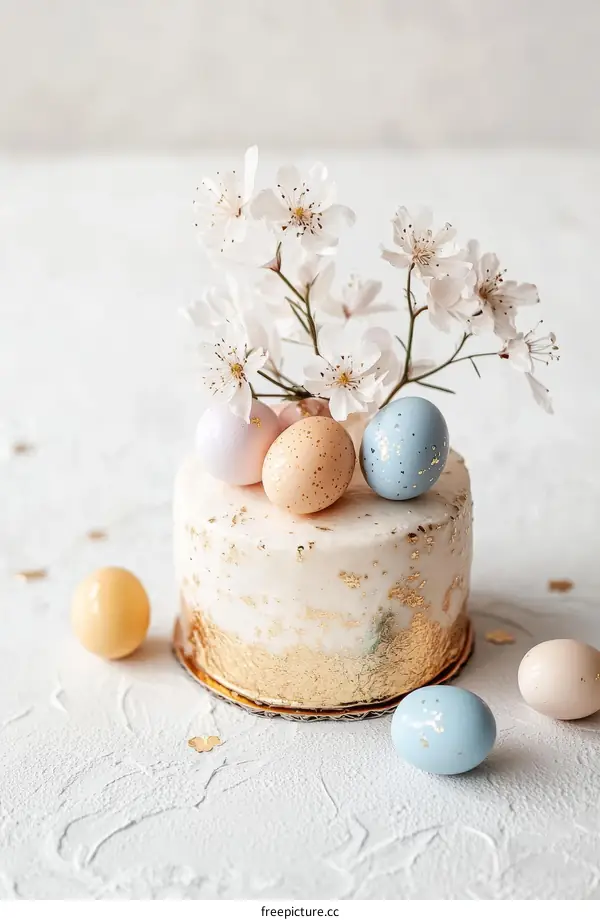 Easter Cake Decorated with Flowers and Eggs