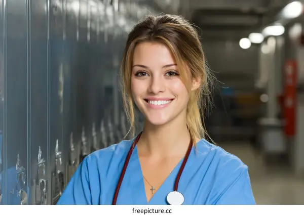 Smiling Nurse in a Hospital Locker Room