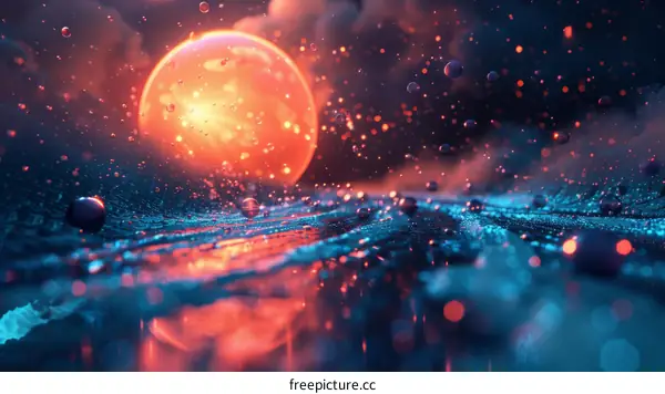 Electric Red Moon Rising Over a Blue Sea