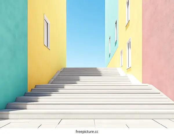 White Stone Steps Between Colorful Walls