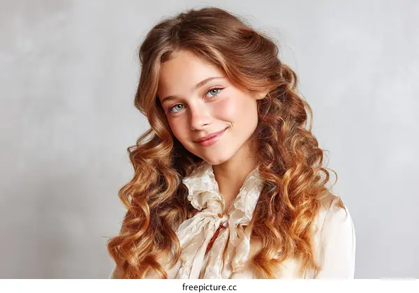 Portrait of a Beautiful Teenage Girl with Curly Hair