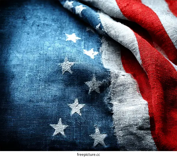 Close Up of a Worn American Flag