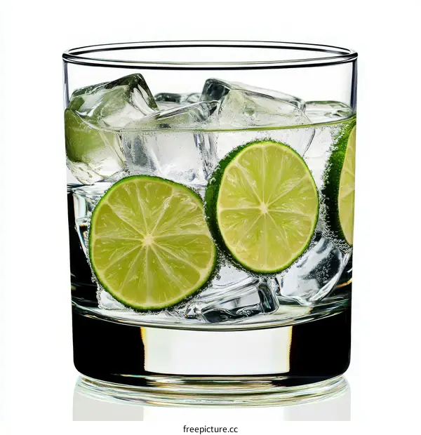 Refreshing Lime and Ice Drink in Glass