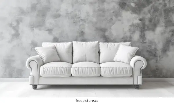 Modern Stylish White Sofa in a Gray Concrete Wall Room