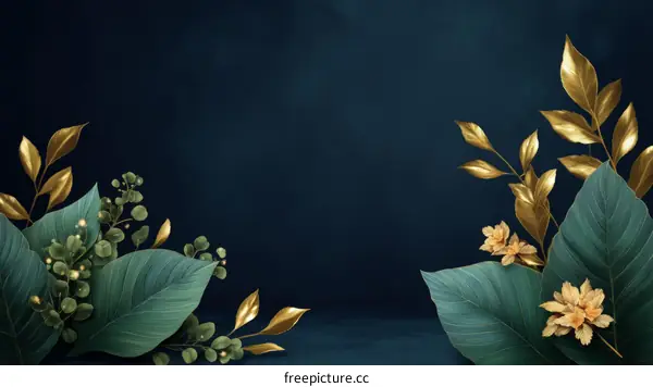 Luxurious Golden Leaf and Floral Arrangement Background