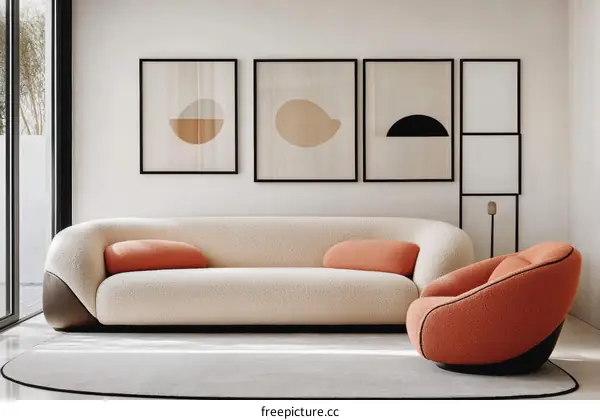 Modern Living Room Interior Design with Sofa and Armchair