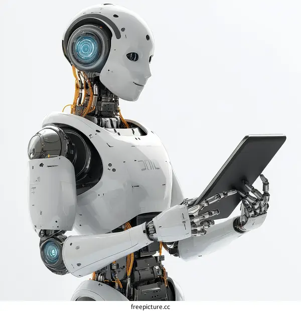 Futuristic Robot Holding Tablet