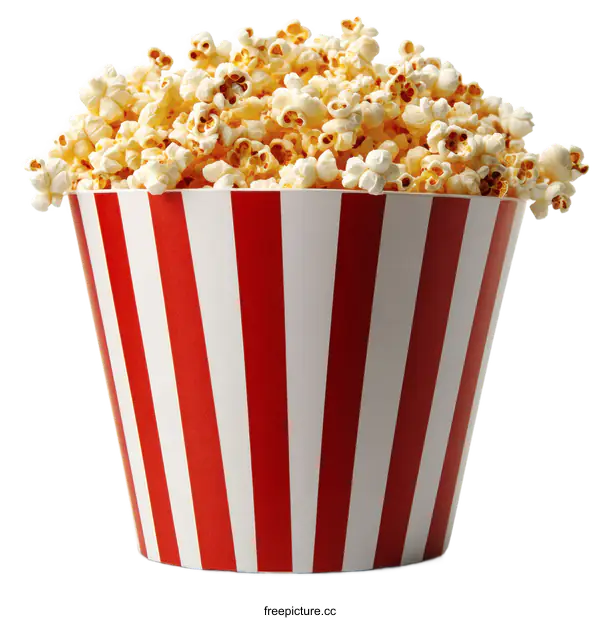 [Transparent Background PNG]Popcorn in a Red and White Striped Bucket