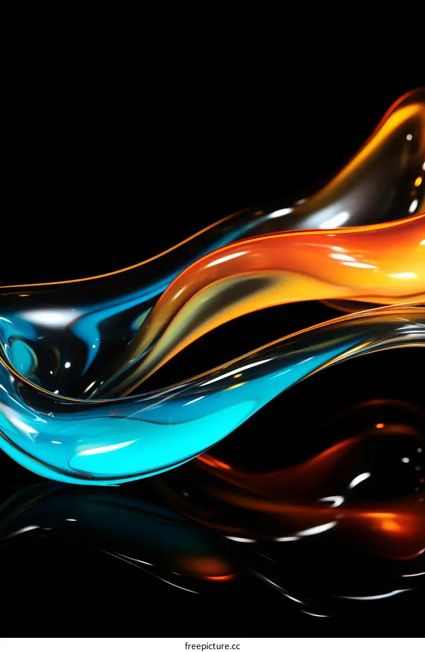 Blue and orange abstract 3D rendering of a liquid