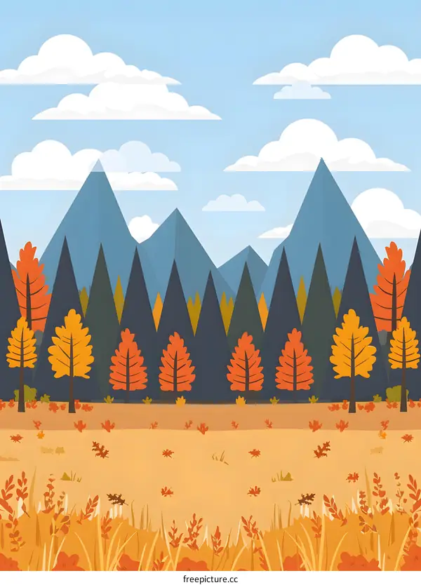 Autumn Landscape with Mountains and Forest