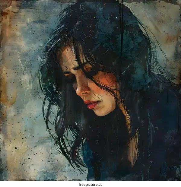 Portrait of a young woman with long dark hair