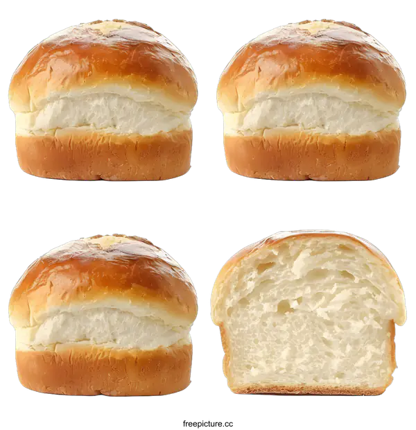 [Transparent Background PNG]Freshly Baked Round Bread Roll Cut In Half