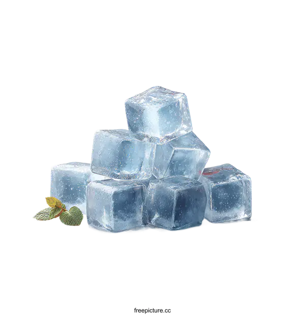 [Transparent Background PNG]Blue Ice Cubes with Mint Leaves for Refreshing Drinks