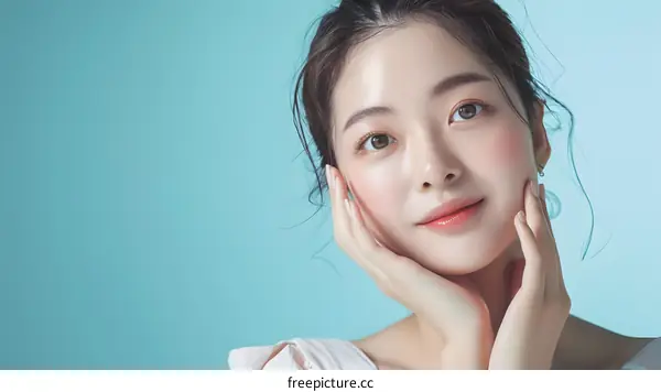 Beautiful Asian Woman with Clear Skin Smiling