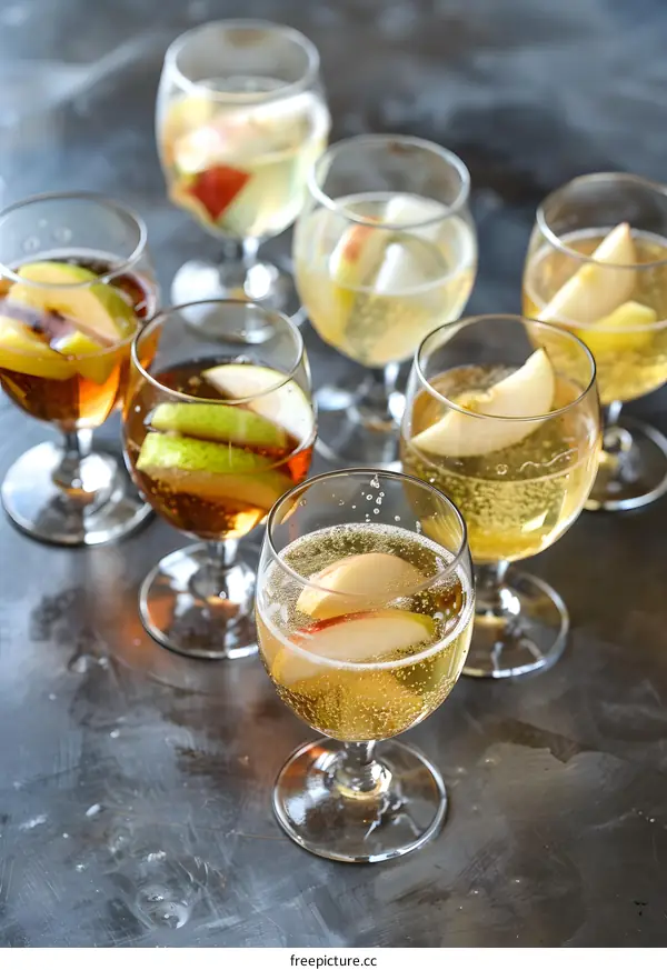 Sparkling Apple Cider in Glasses on Grey Background