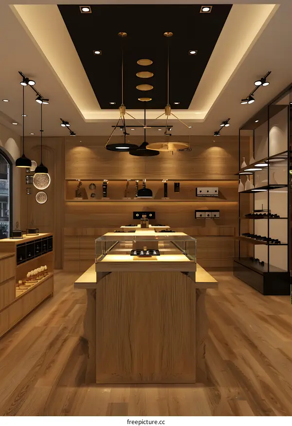 Modern Wooden Retail Store Interior Design With Glass Display Case