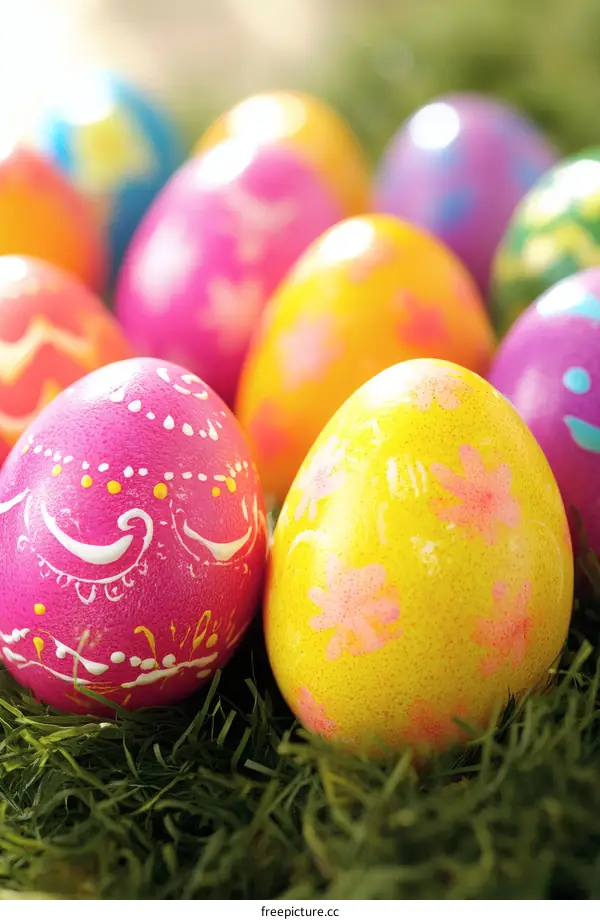 Colorful Easter Eggs Nestled in Grass