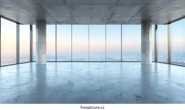 Modern Minimalist Empty Office Space with City View