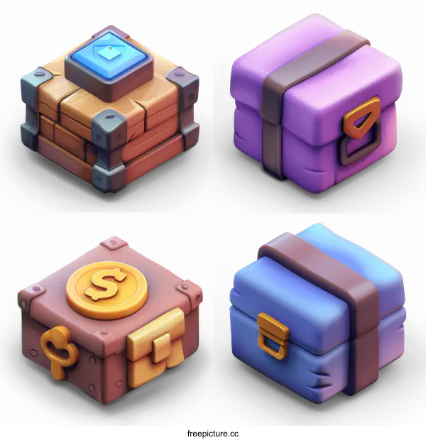 [Transparent Background PNG]Colorful Treasure Chests: 3D Model Collection