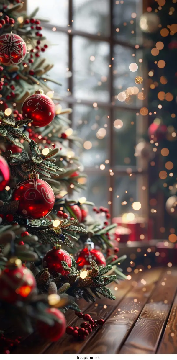 Christmas Tree with Sparkling Lights and Ornaments