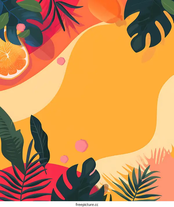 Tropical Summer Background with Orange and Leaves