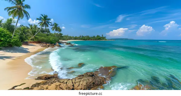 Tropical Beach with Crystal Clear Water and Palm Trees