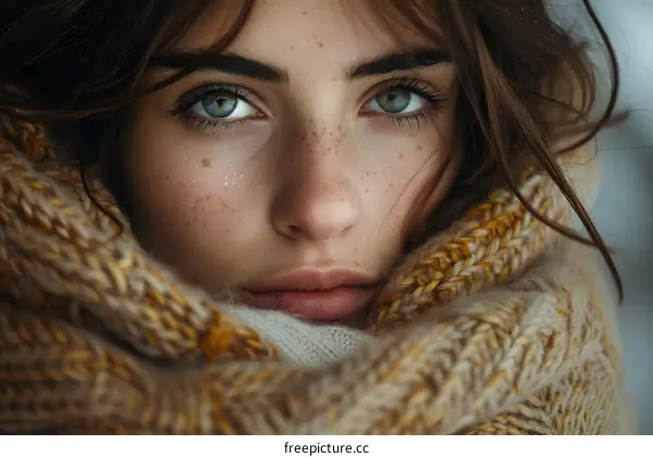 portrait of a beautiful young woman with freckles