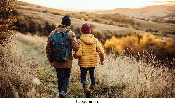 Autumn Hiking Adventure of Father and Son