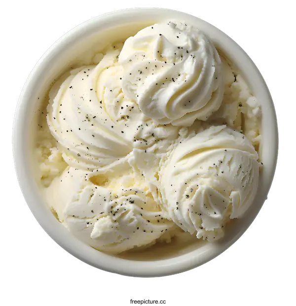 [Transparent Background PNG]Vanilla ice cream with chocolate sprinkles in white bowl