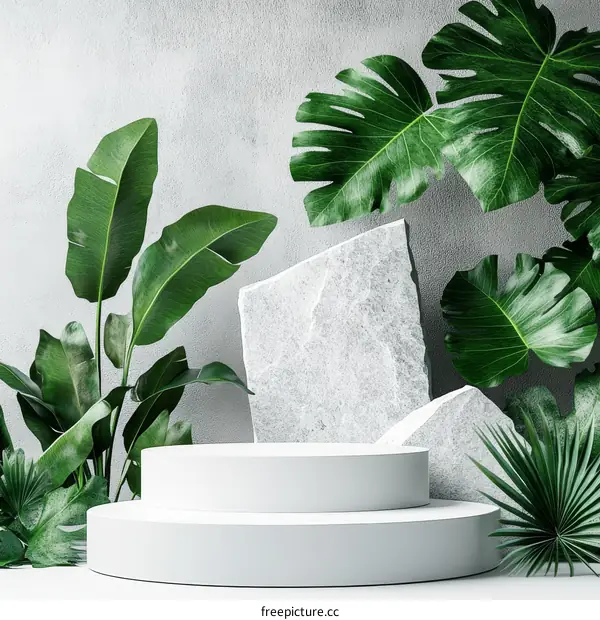 Modern Minimalist Display Stand with Tropical Plants