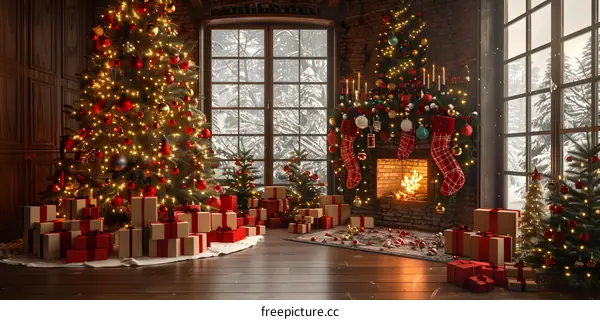 Christmas Tree by the Fireplace