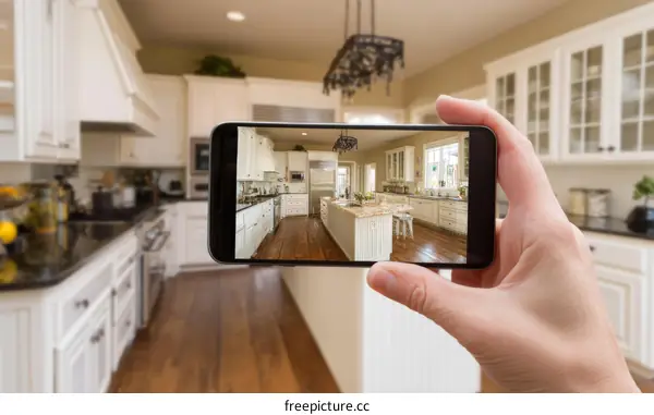 Modern Kitchen Interior Displayed on Mobile Phone