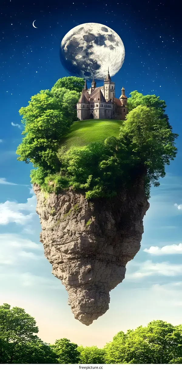 Floating Island with Castle and Moon