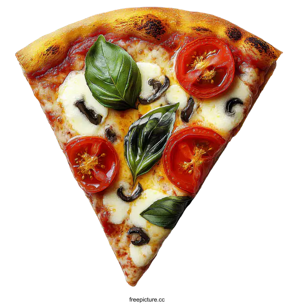 [Transparent Background PNG]Delicious Pizza Slice with Tomato and Mushroom Topping