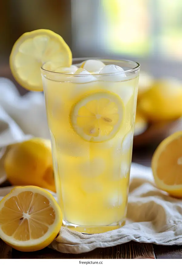 Glass of Iced Lemonade with Lemon Slices
