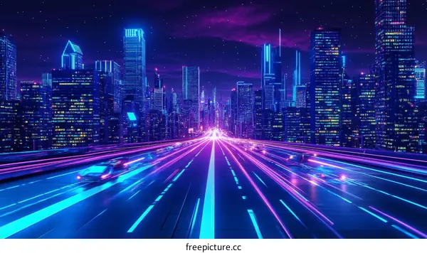 Neon City Highway at Night