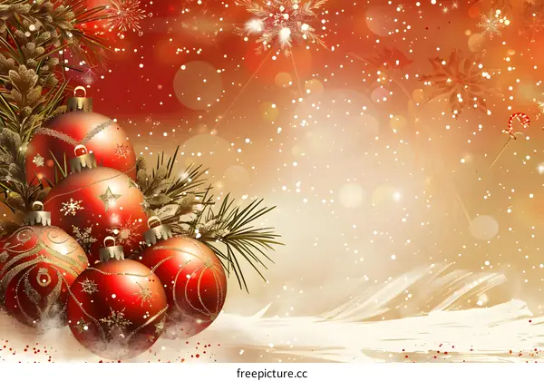 Christmas background with red and gold ornaments
