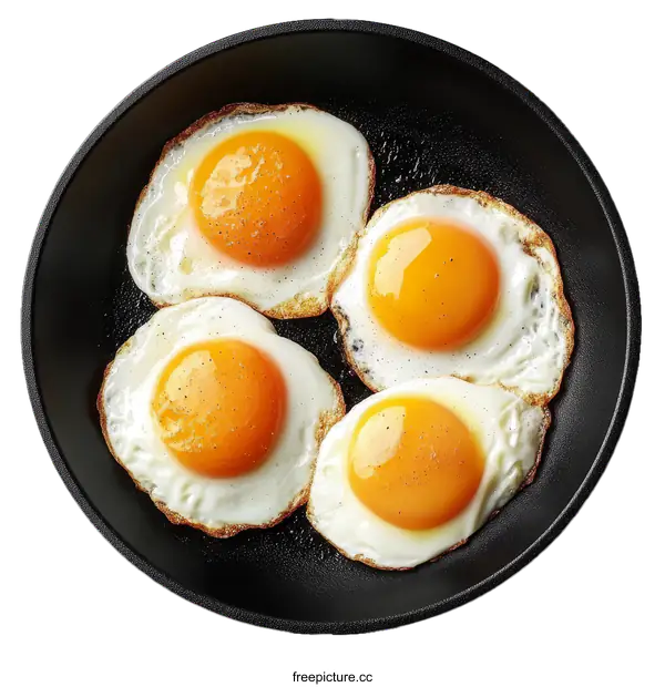 [Transparent Background PNG]Four Fried Eggs in a Frying Pan